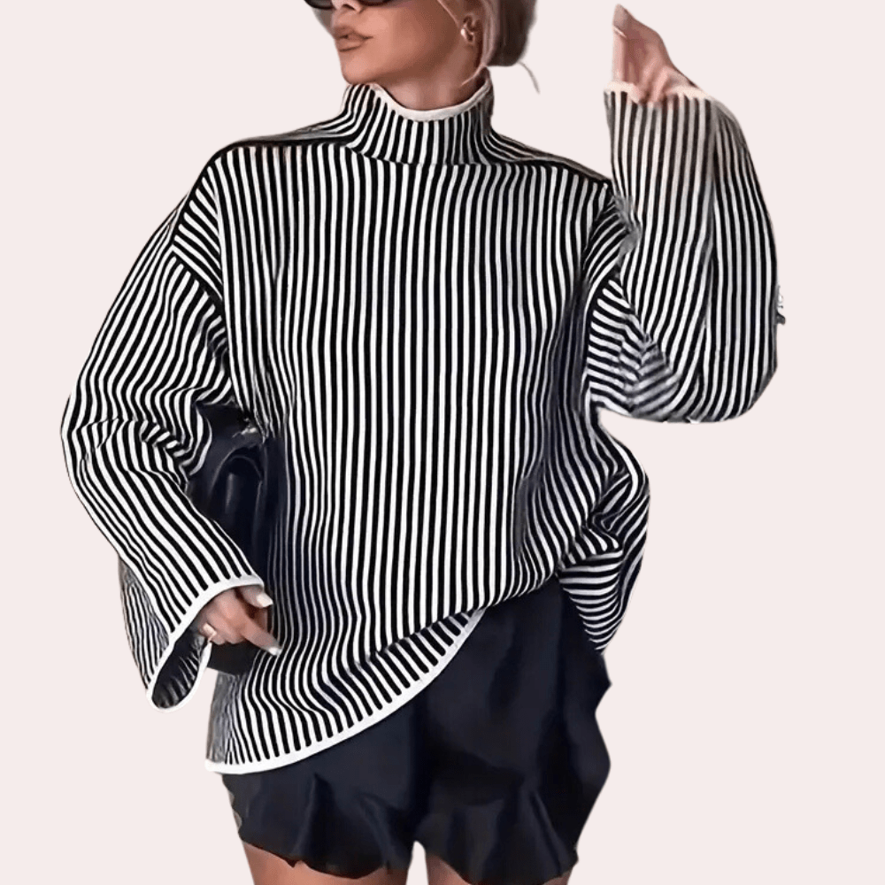 Oversized Striped Turtleneck Sweater | Bold & Cozy | Soft Knit Fabric | Modern Chic