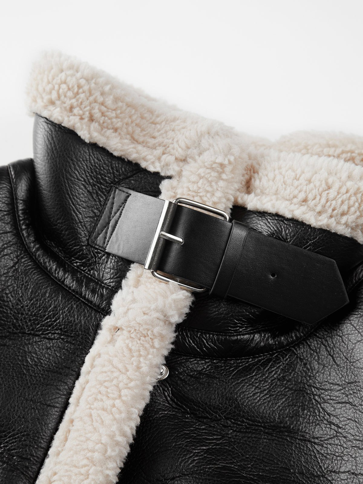 Faux Leather Aviator Jacket | Shearling-Lined Warmth | Black & White Contrast | Winter Style