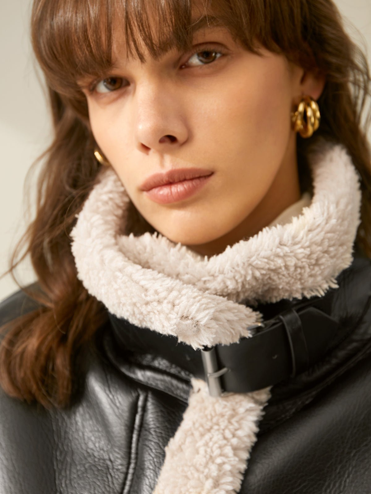 Faux Leather Aviator Jacket | Shearling-Lined Warmth | Black & White Contrast | Winter Style