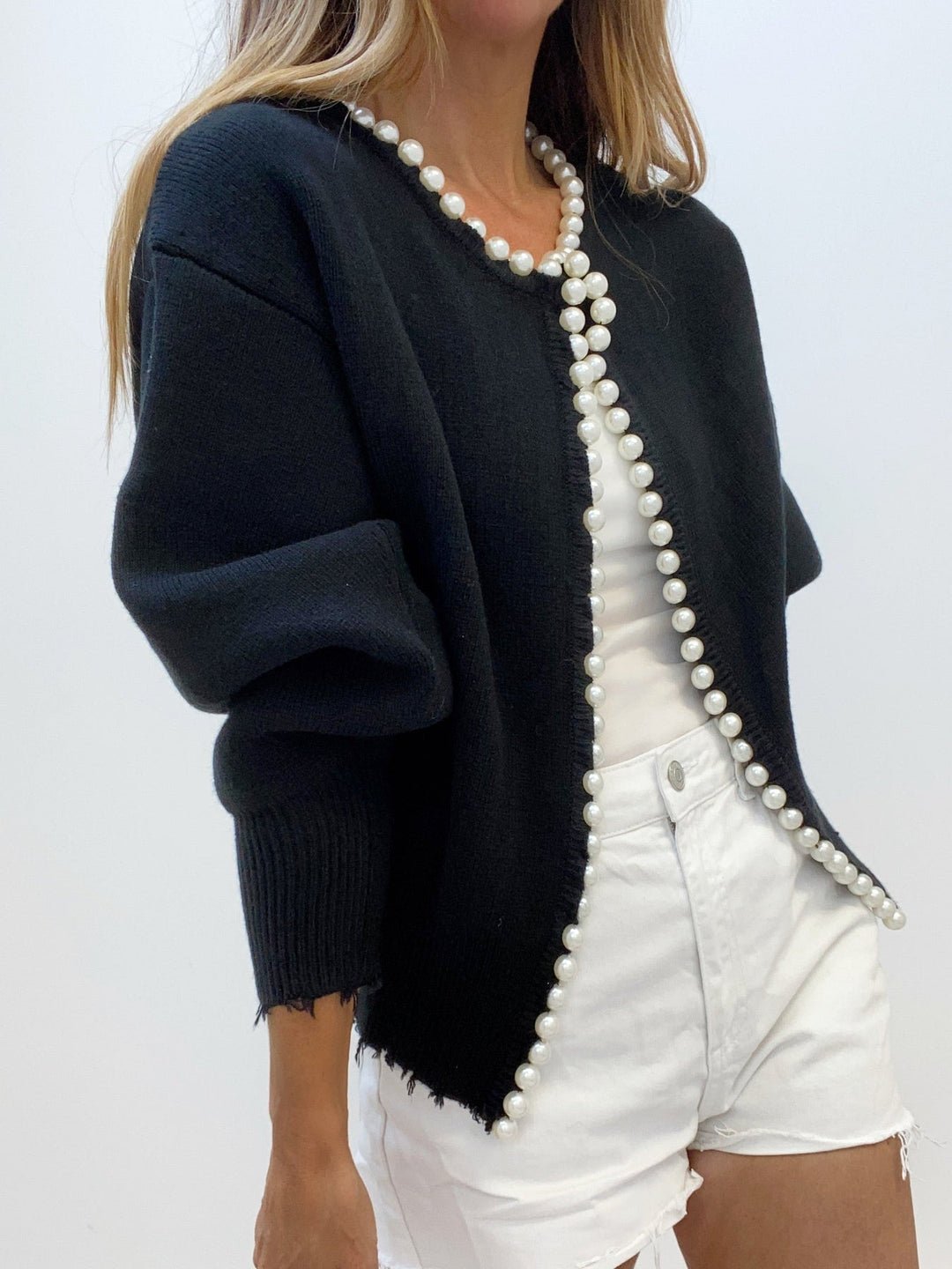 Pearl Trim Cardigan | Soft Knit Button-Front with Statement Detailing