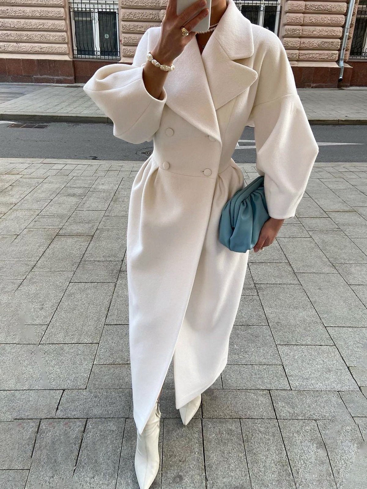 Elegant Long Wool Blend Coat | Belted Waist | Timeless Style | Sophisticated Outerwear