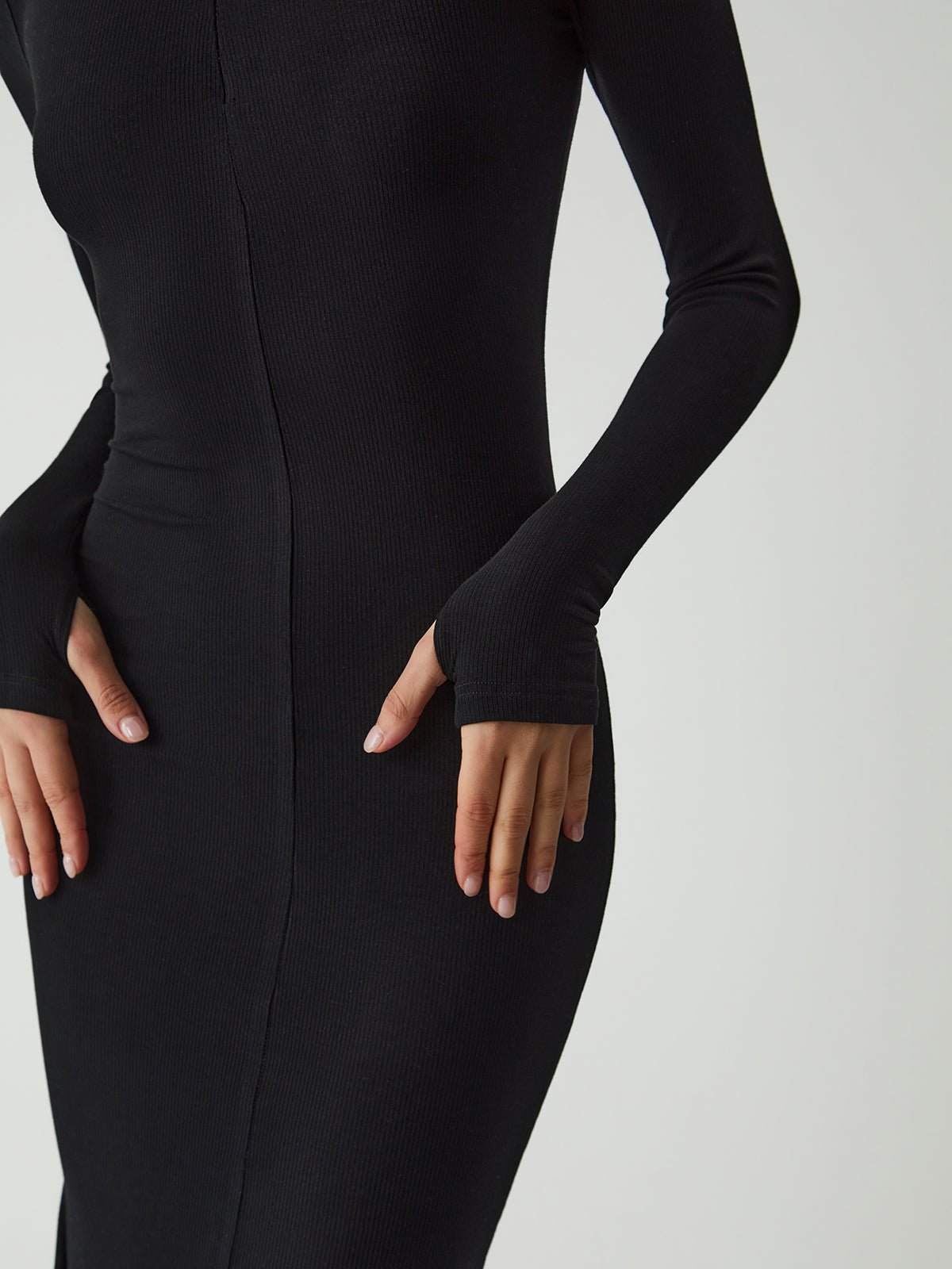 High-Neck Ribbed Knit Midi Dress | Sleek Bodycon Fit | Soft Stretch Fabric | Minimalist Chic