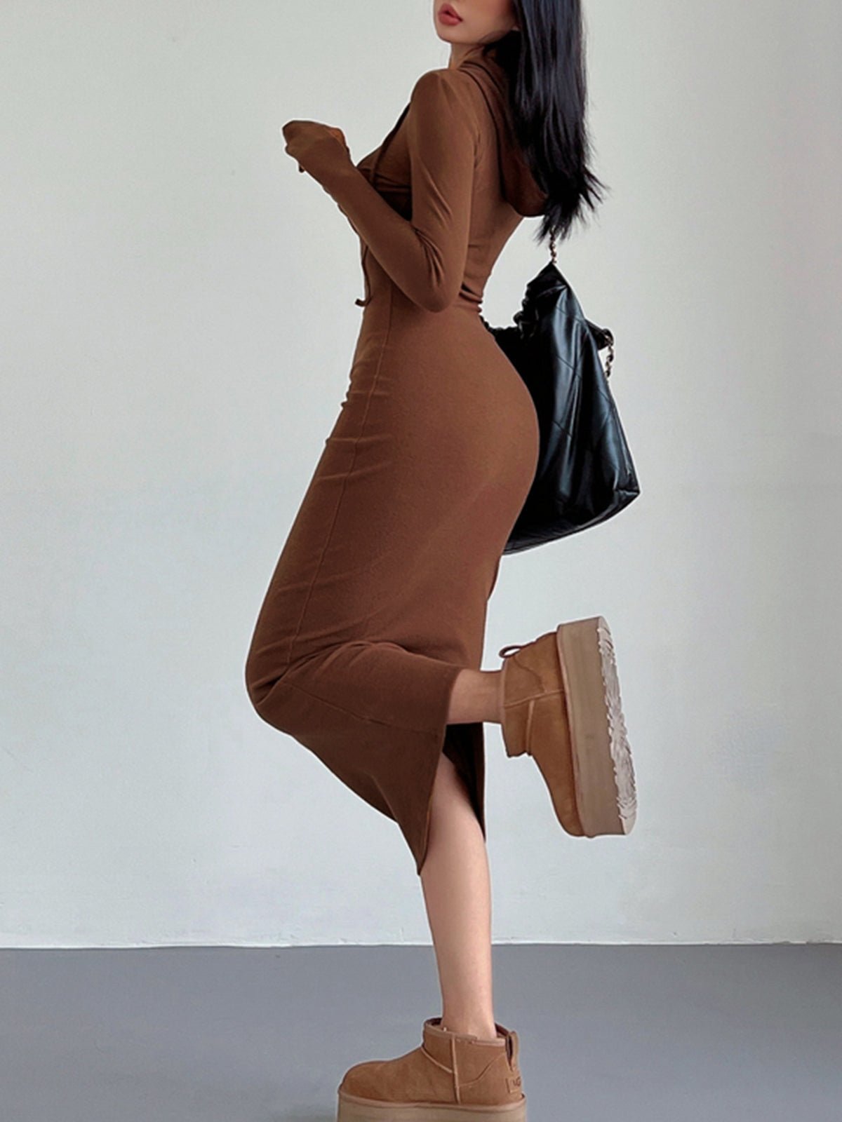 Hooded Maxi Dress | Polyester-Elastane Blend | Sleek Casual Style