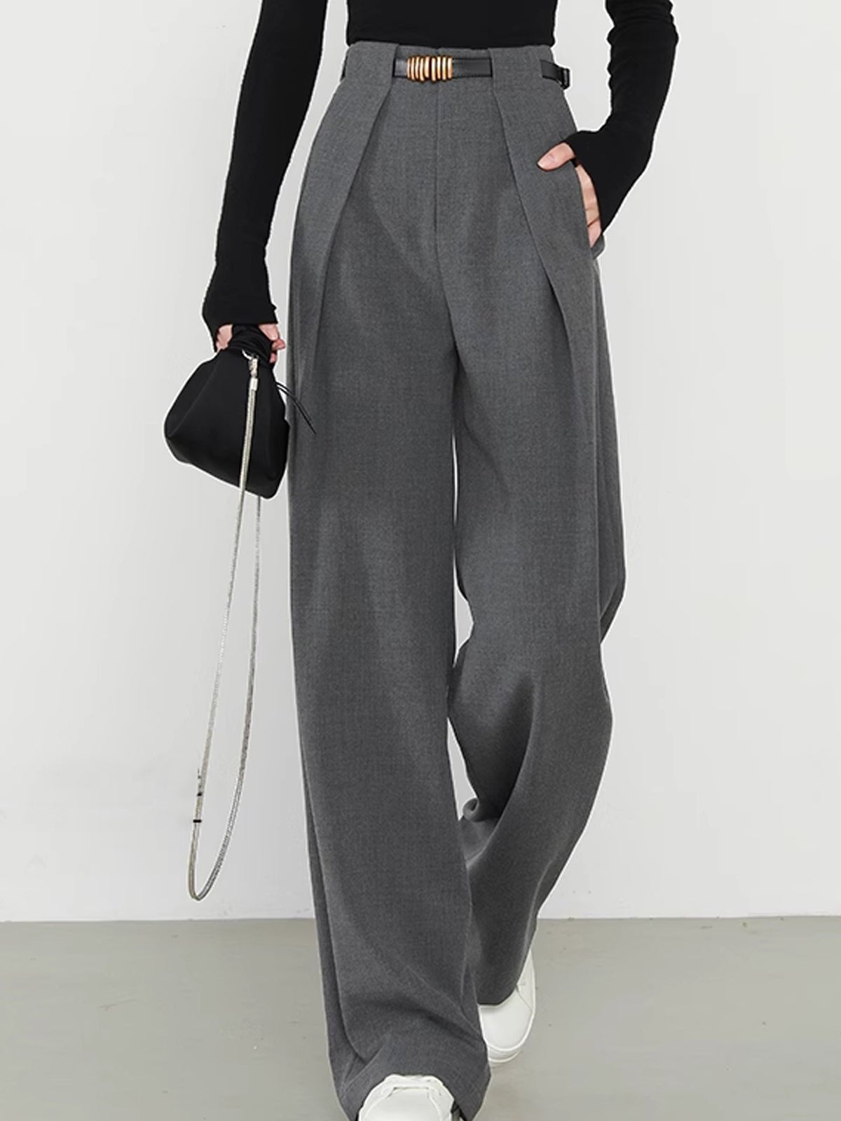 High-Waist Wide-Leg Trousers | Elegant Workwear | Woven Fabric