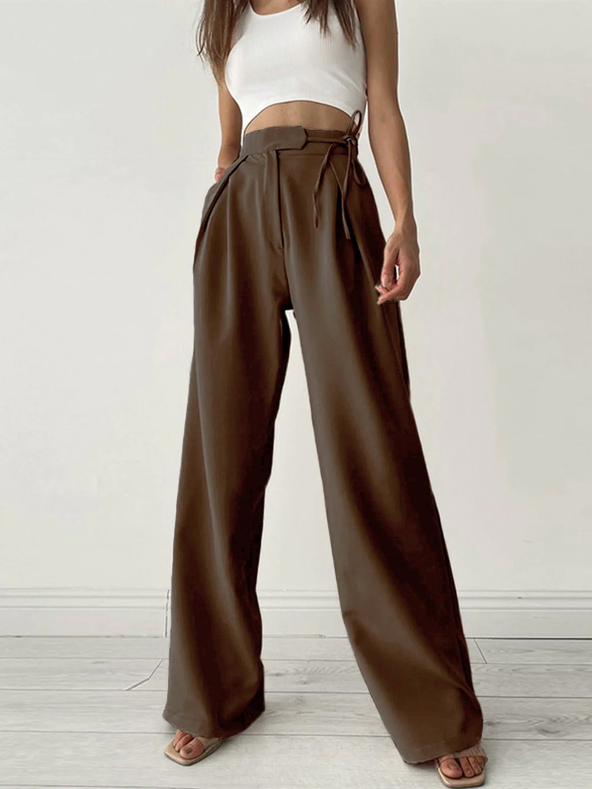 Mid-Waist Wide-Leg Trousers | Lace-Up Detail | Casual Comfort