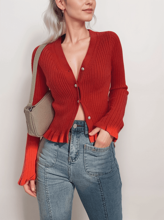 Cropped Ribbed Cardigan | Button-Up Design | Soft Viscose Blend