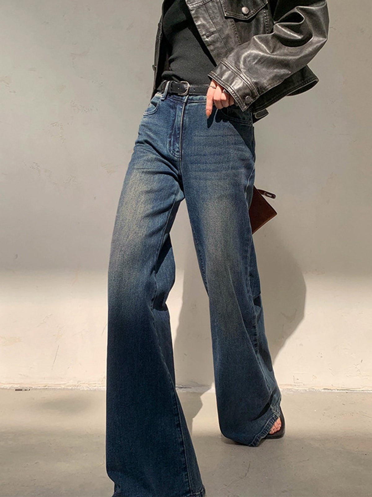 High-Waist Wide-Leg Jeans | 100% Cotton Denim | Washed Blue