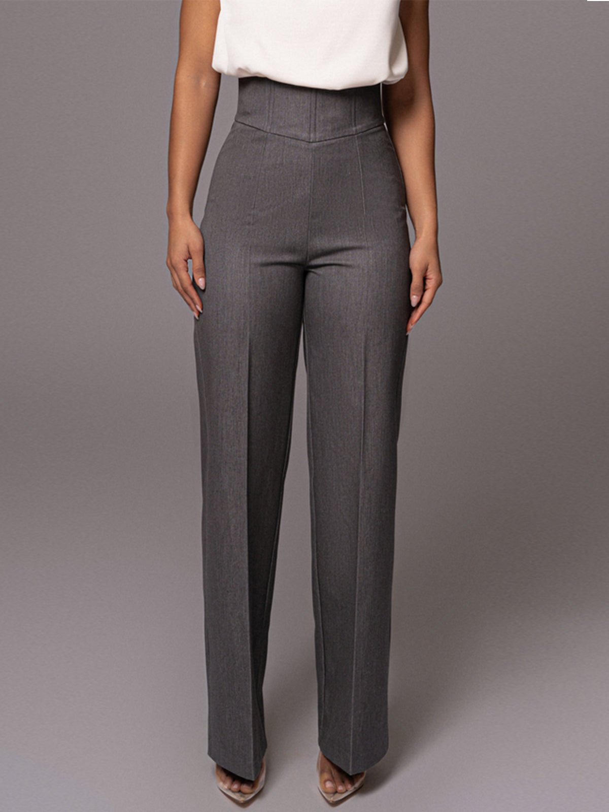 High-Waist Wide-Leg Pants | Elegant Workwear | Woven Fabric | Multiple Colours