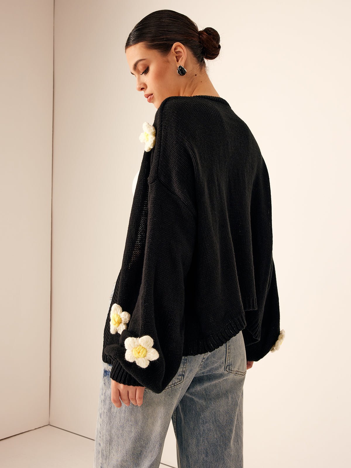 Floral Embellished Cardigan | Cozy Acrylic Knit | Statement Layer