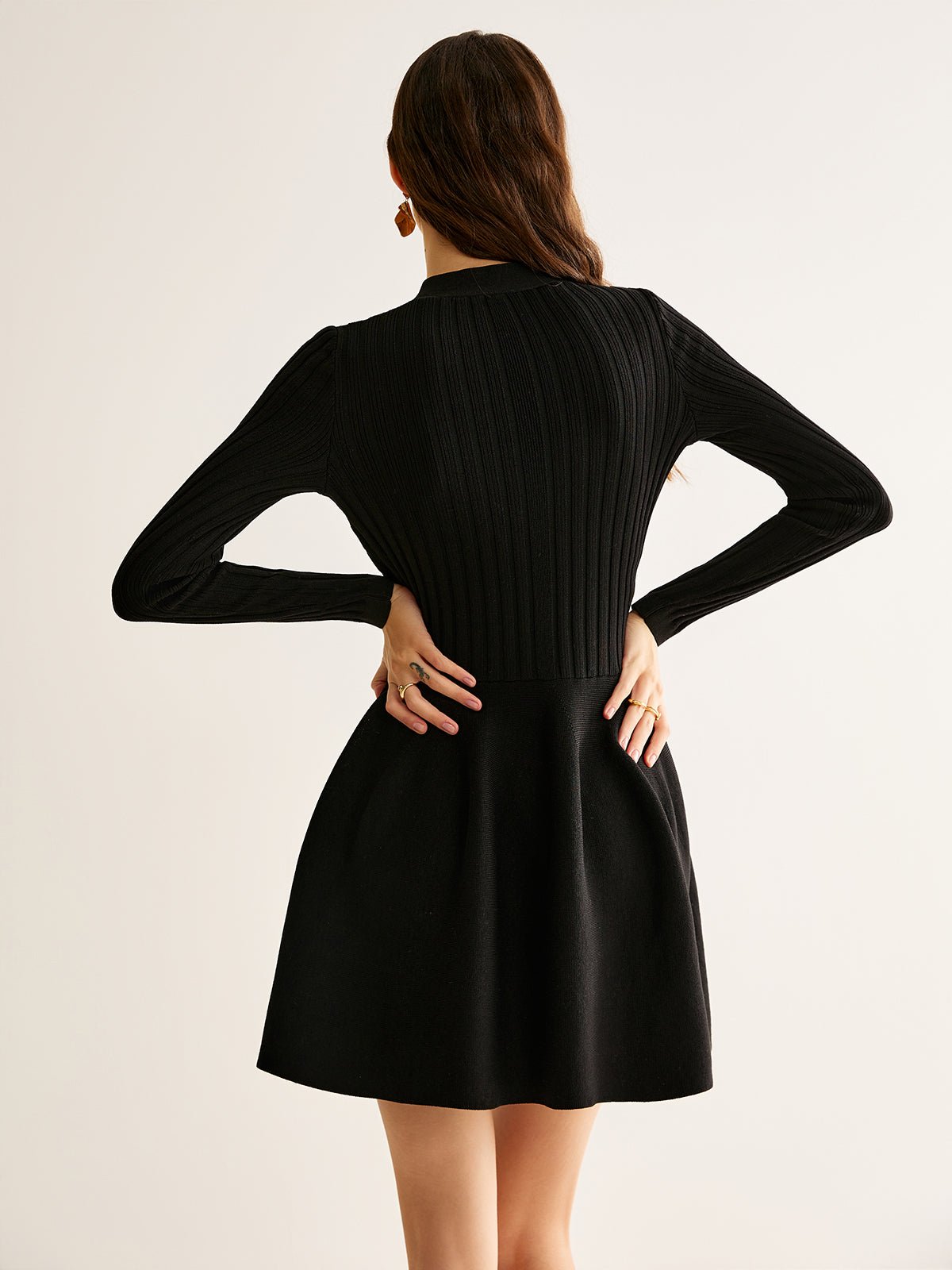 Flared Knit Mini Dress | Button-Down Detail | Soft Stretch Fabric | Effortless Elegance