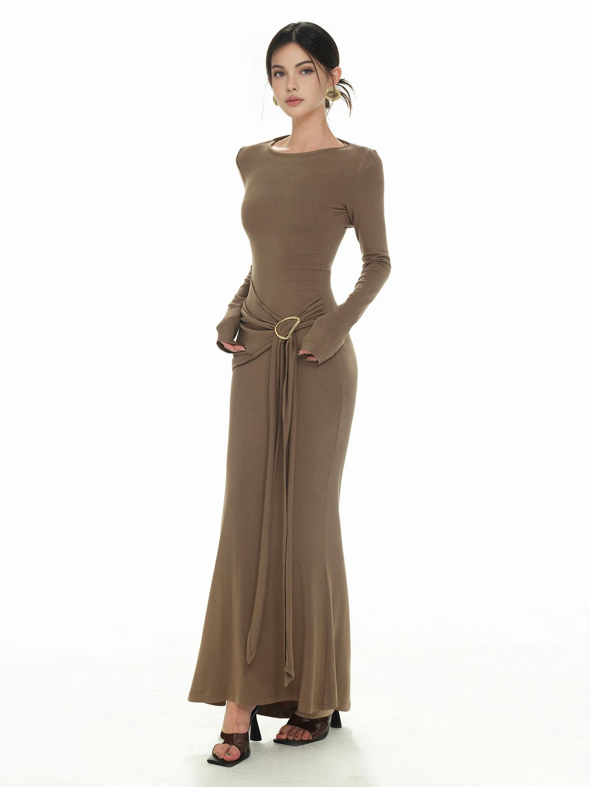 Belted Knit Maxi Dress | Slim Fit | Stretch Fabric | Evening Elegance