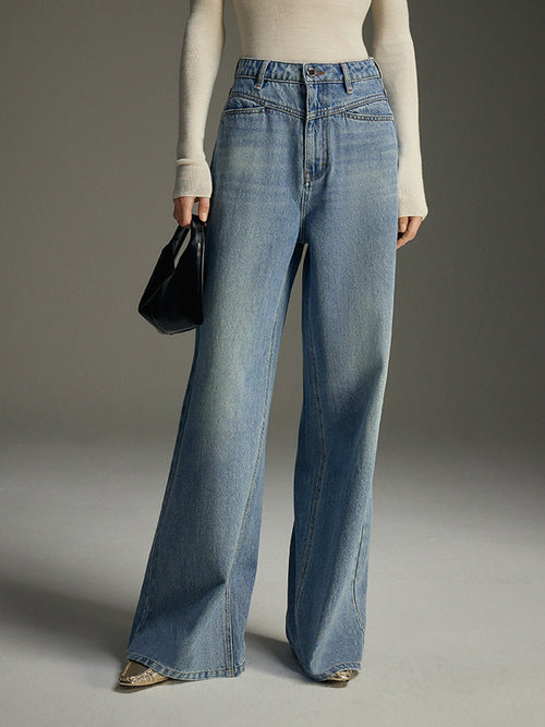 Mid-Waist Wide-Leg Jeans | Cotton Blend Denim | Casual Everyday Style