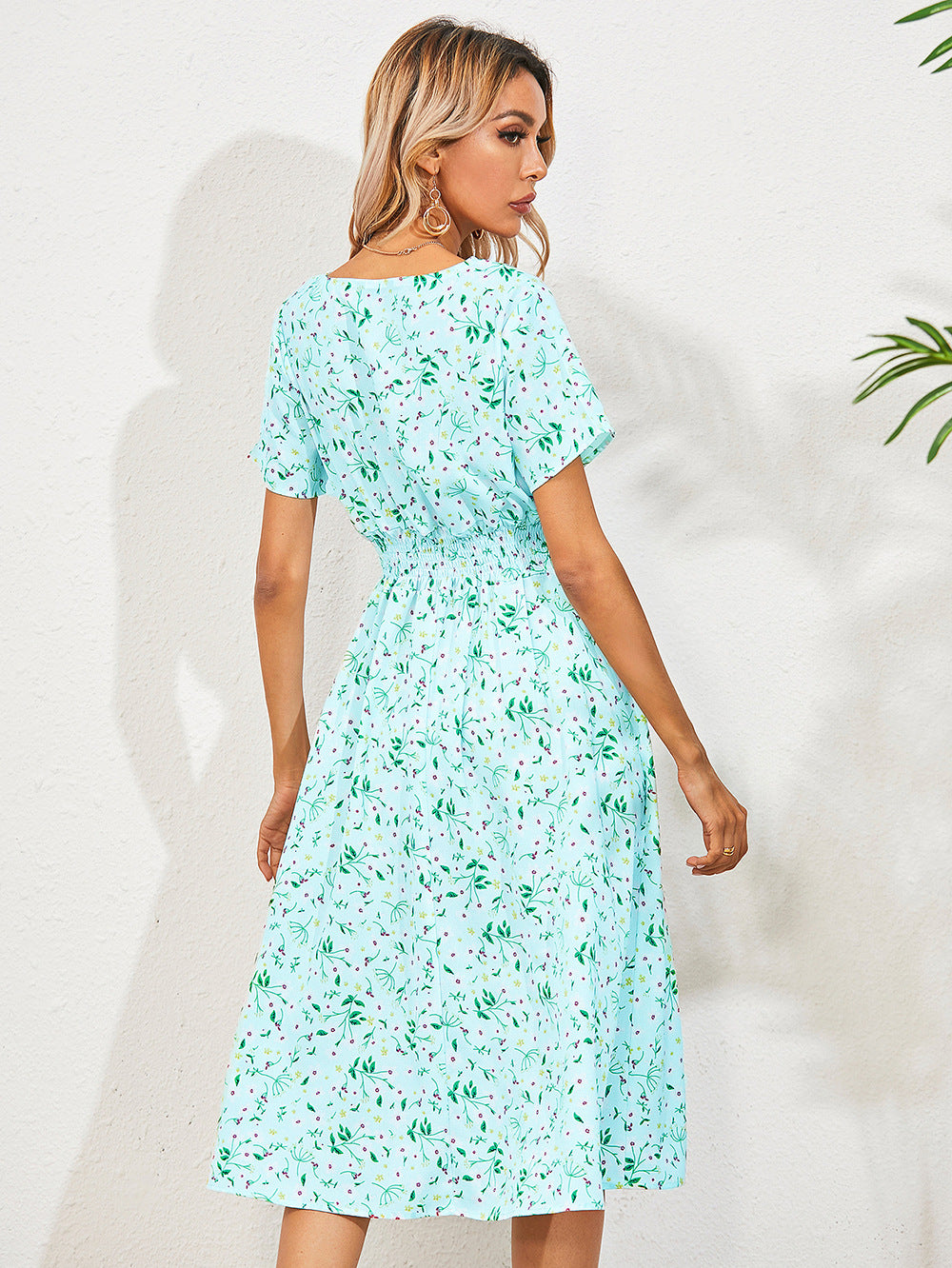 Floral V-Neck Midi Dress | Lightweight Summer Style | Cinched Waist