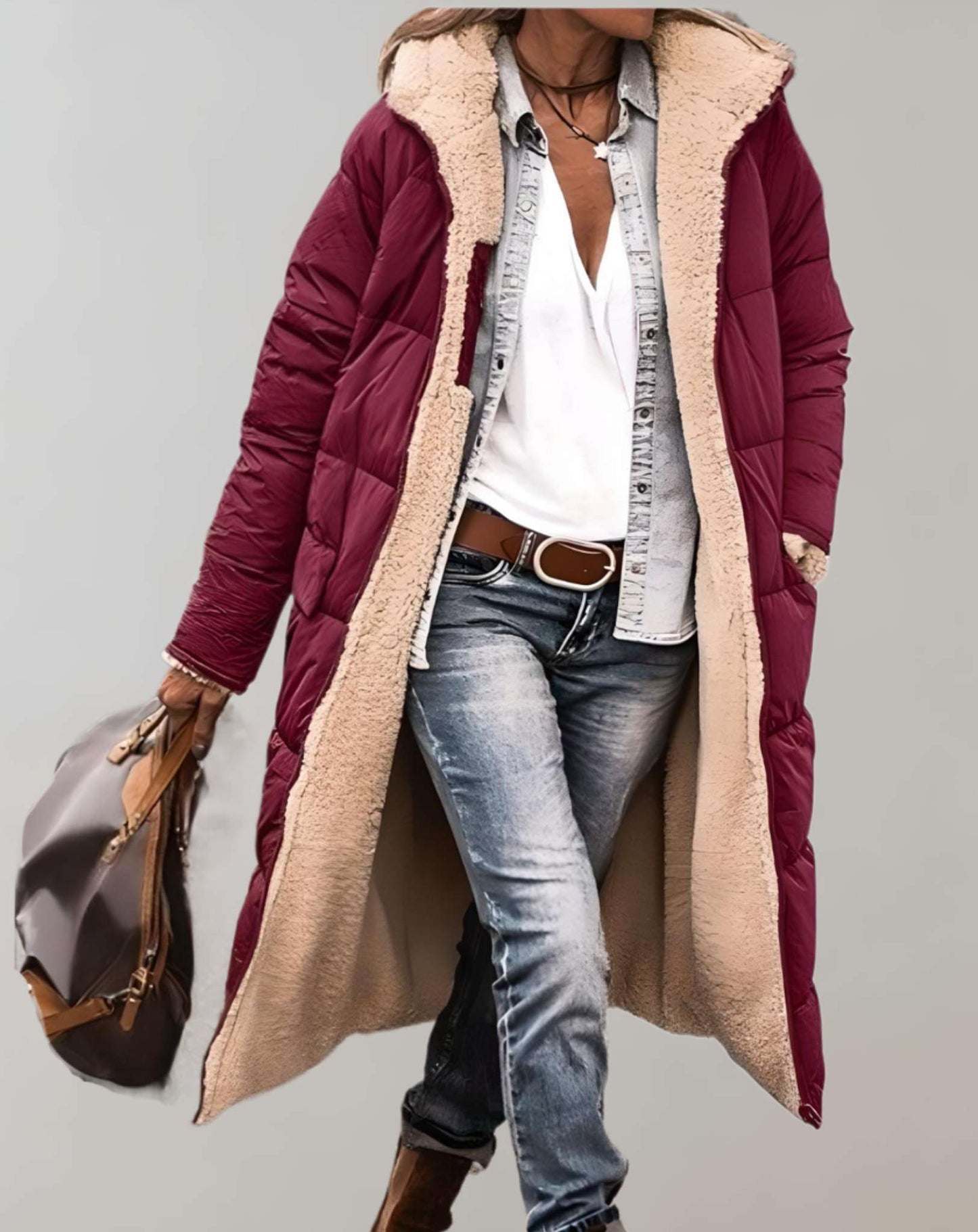 Long Hooded Coat with Faux Shearling Lining | Ultra-Warm & Stylish | Water-Resistant | Winter Outerwear