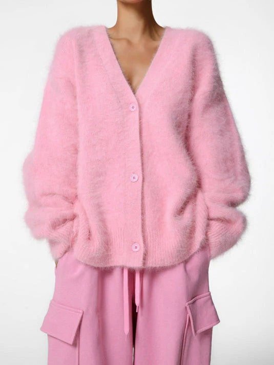 Fluffy V-Neck Cardigan | Oversized Fit | Soft and Elegant