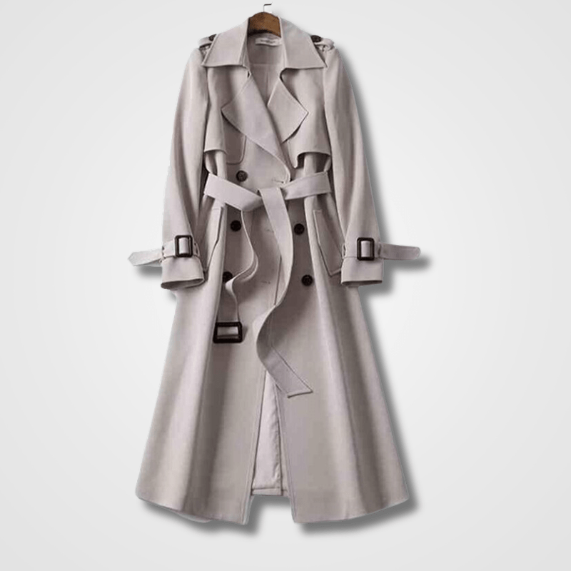 Classic Long Trench Coat | Belted Waist | Lightweight Polyester | Timeless Outerwear