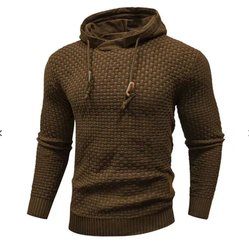 Men's Textured Pullover Hoodie | Waffle Knit | Casual Slim Fit with Drawstring Hood