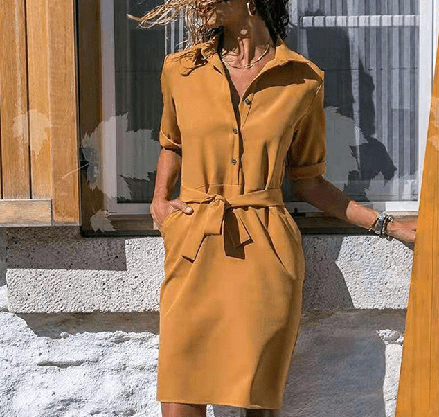 Classic Shirt Dress | Belted Waist | Turn-Down Collar | Versatile Everyday Wear