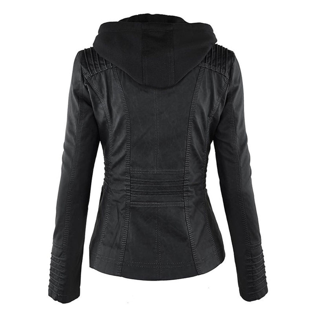 Women's PU Leather Jacket with Hood | Stylish & Versatile | Zip-Up | Casual Fall & Winter Wear