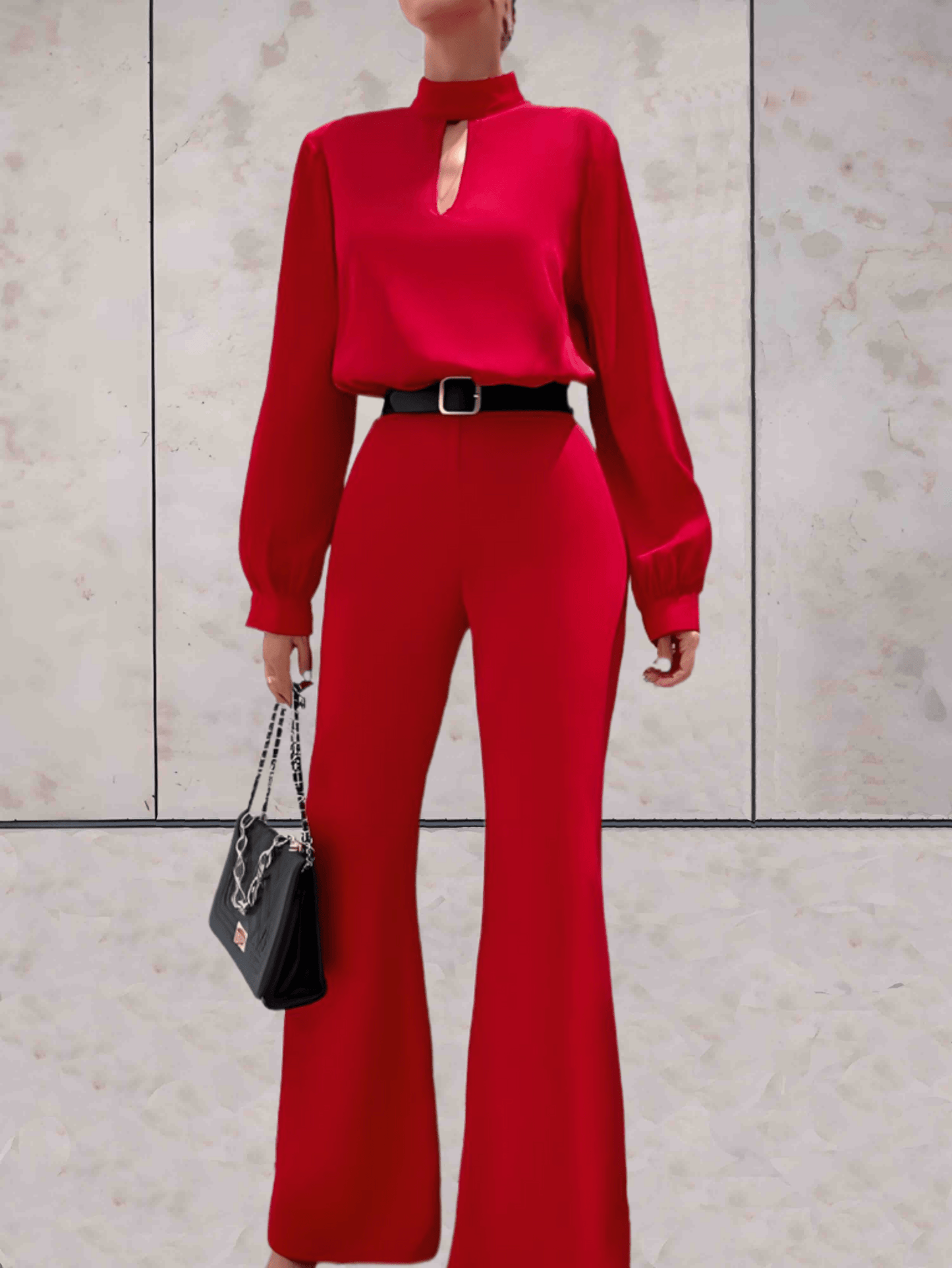 Elegant Wide-Leg Jumpsuit | Statement High Neck | Satin Finish | Evening Wear