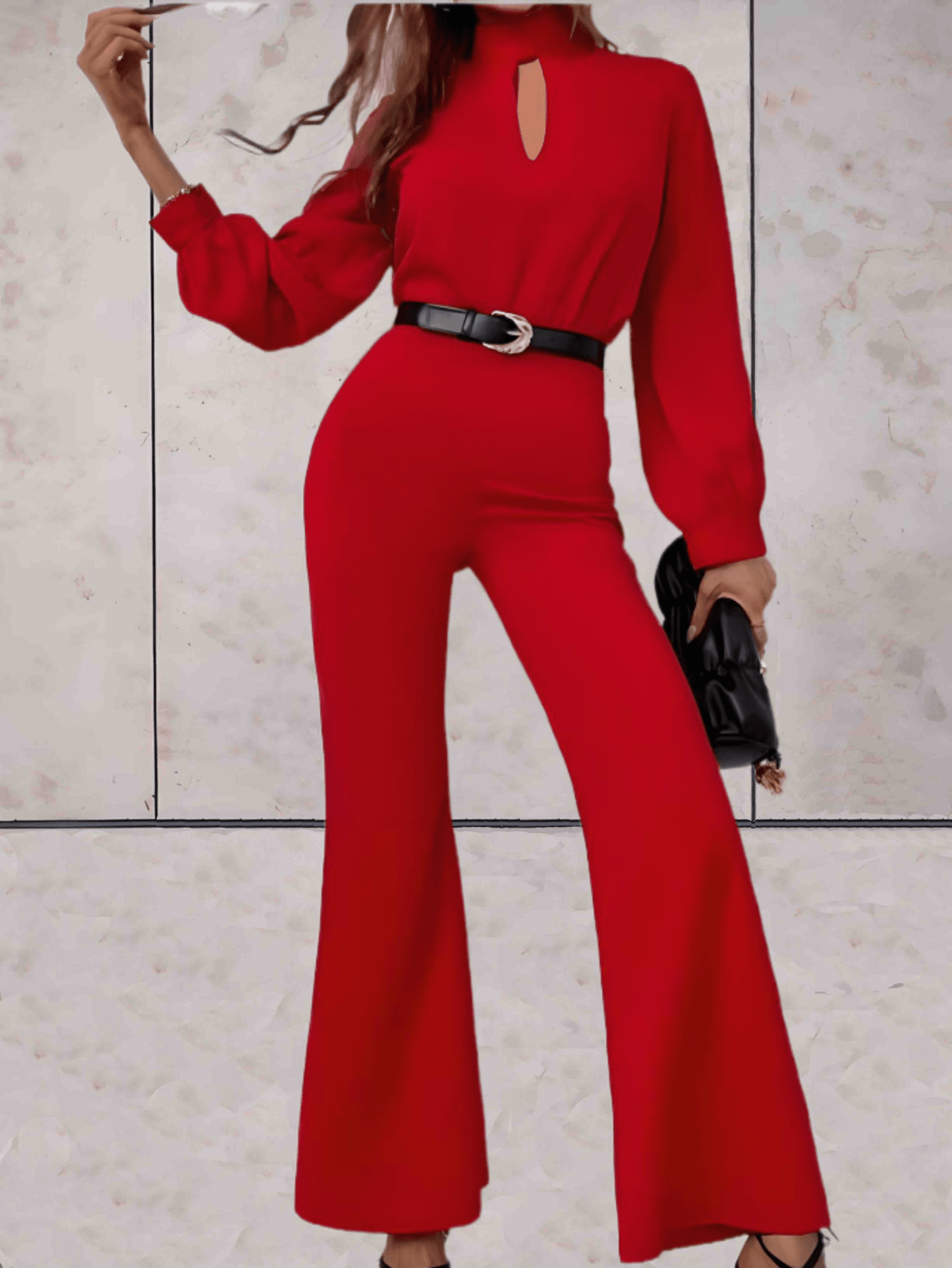 Elegant Wide-Leg Jumpsuit | Statement High Neck | Satin Finish | Evening Wear