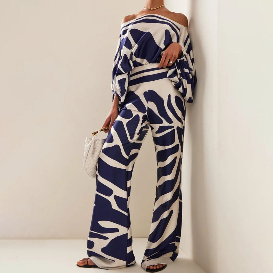 Off-Shoulder Wide-Leg Set | Flowy Silhouette | Bold Abstract Print