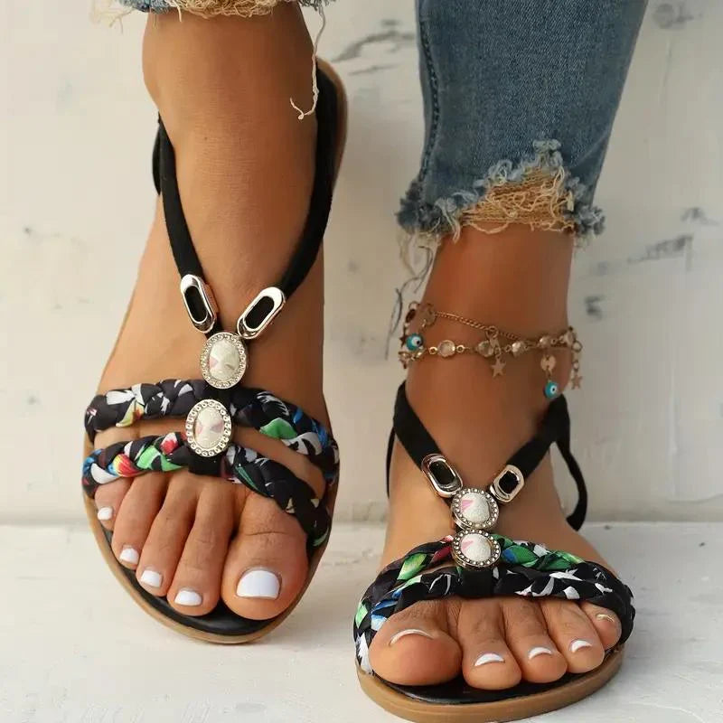 Flat Braided Strap Sandals | Casual Comfort | Boho-Inspired Design