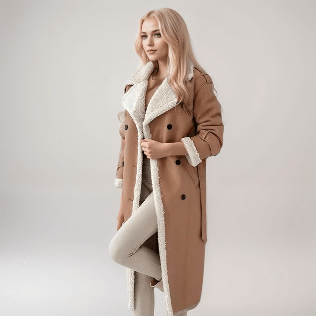 Long vegan Leather Coat | Shearling-Lined | Timeless Winter Style