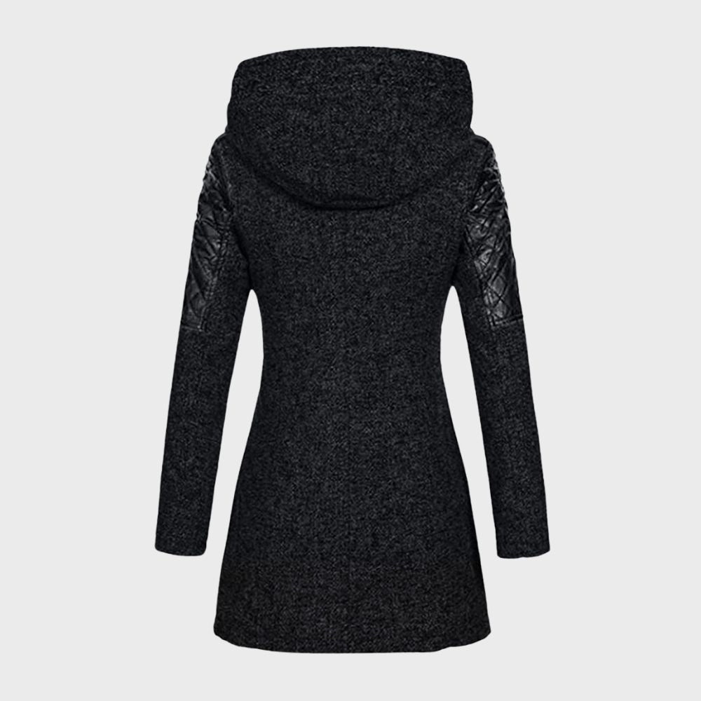 Hooded Asymmetrical Coat | Faux Leather Accents | Stylish and Warm