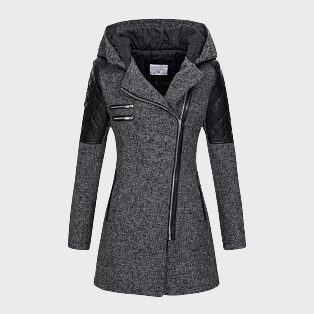 Hooded Asymmetrical Coat | Faux Leather Accents | Stylish and Warm