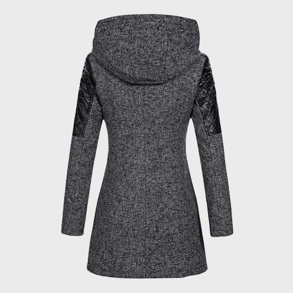 Hooded Asymmetrical Coat | Faux Leather Accents | Stylish and Warm