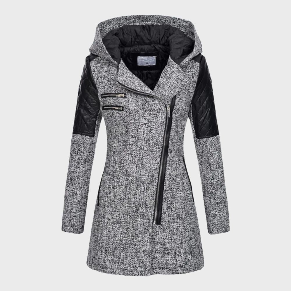 Hooded Asymmetrical Coat | Faux Leather Accents | Stylish and Warm