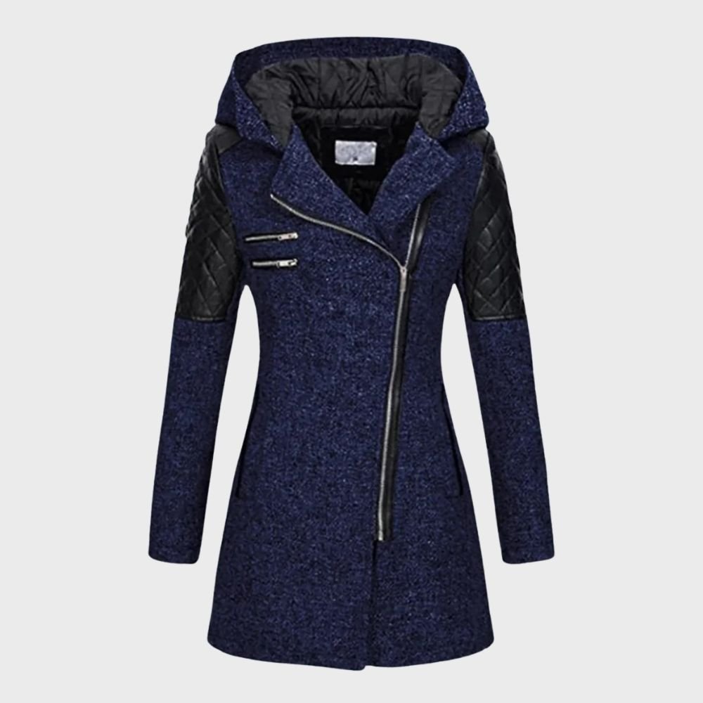 Hooded Asymmetrical Coat | Faux Leather Accents | Stylish and Warm