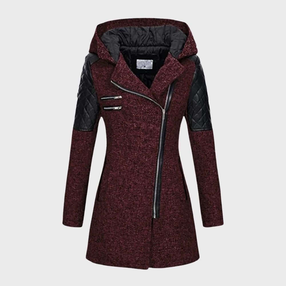 Hooded Asymmetrical Coat | Faux Leather Accents | Stylish and Warm