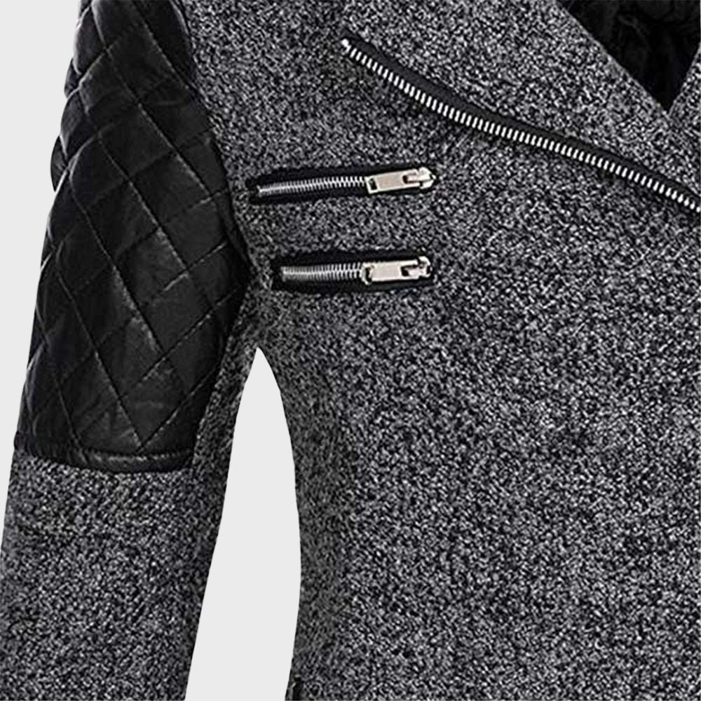 Hooded Asymmetrical Coat | Faux Leather Accents | Stylish and Warm