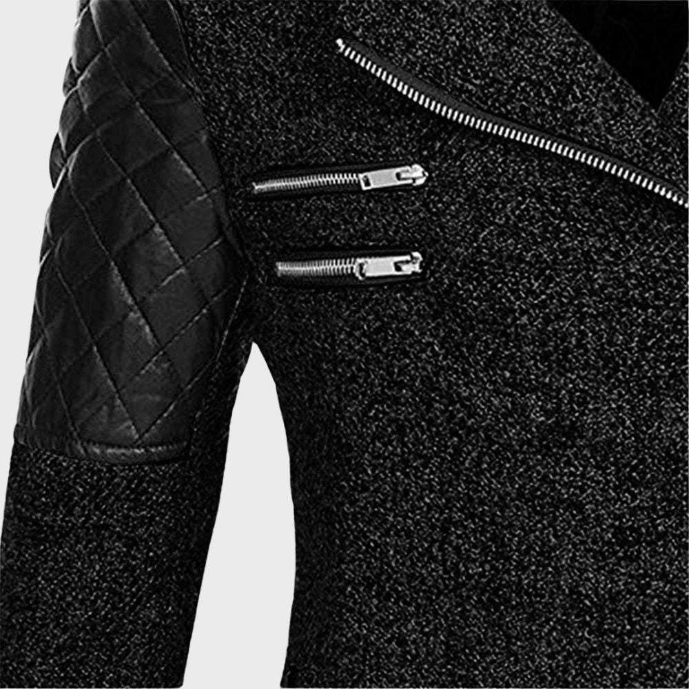 Hooded Asymmetrical Coat | Faux Leather Accents | Stylish and Warm