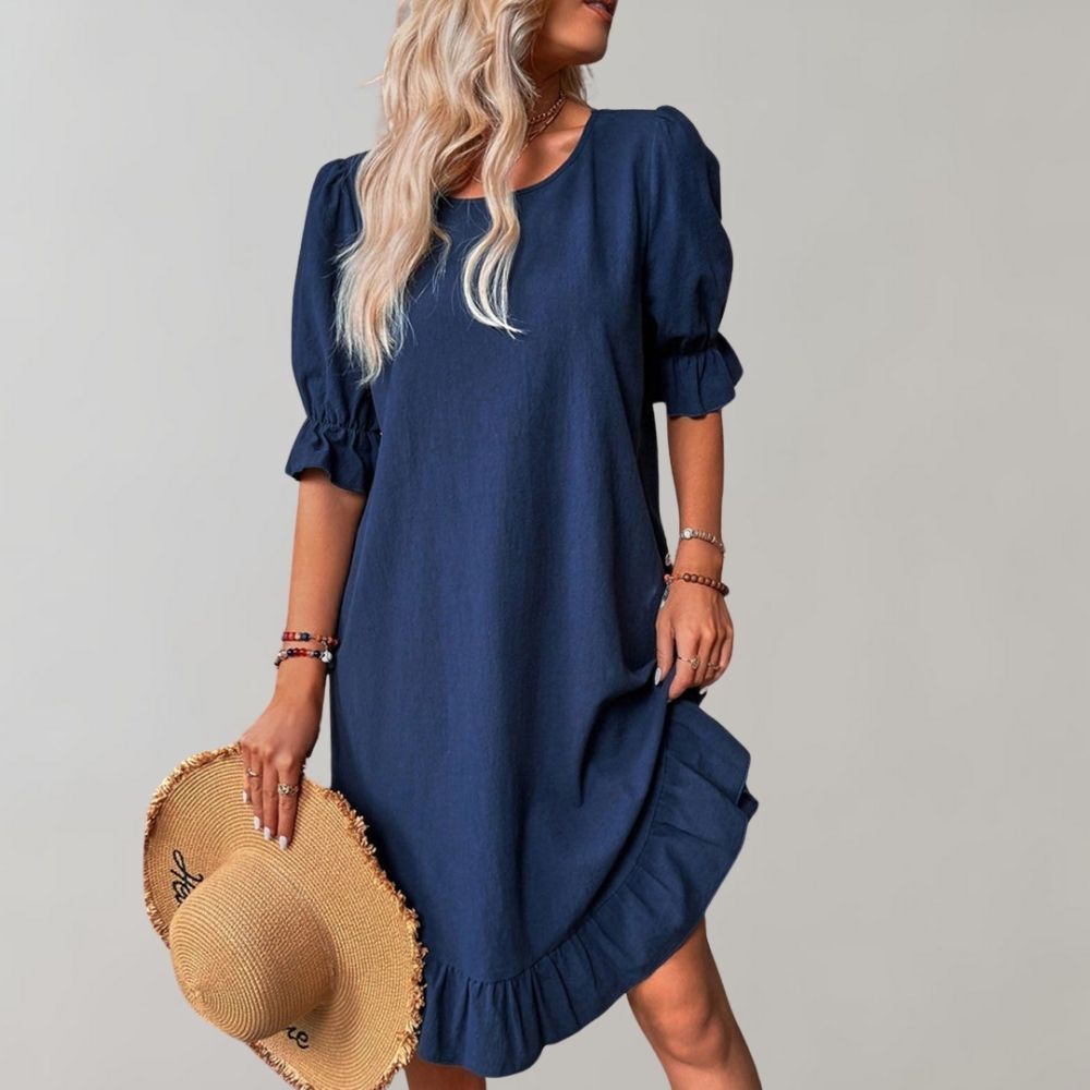 Puff-Sleeve A-Line Mini Dress | Relaxed Fit | Casual Everyday Style