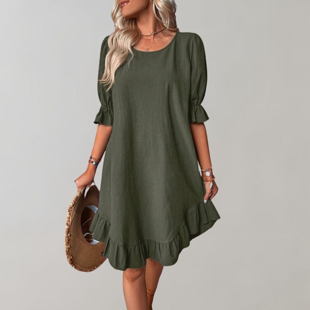 Puff-Sleeve A-Line Mini Dress | Relaxed Fit | Casual Everyday Style