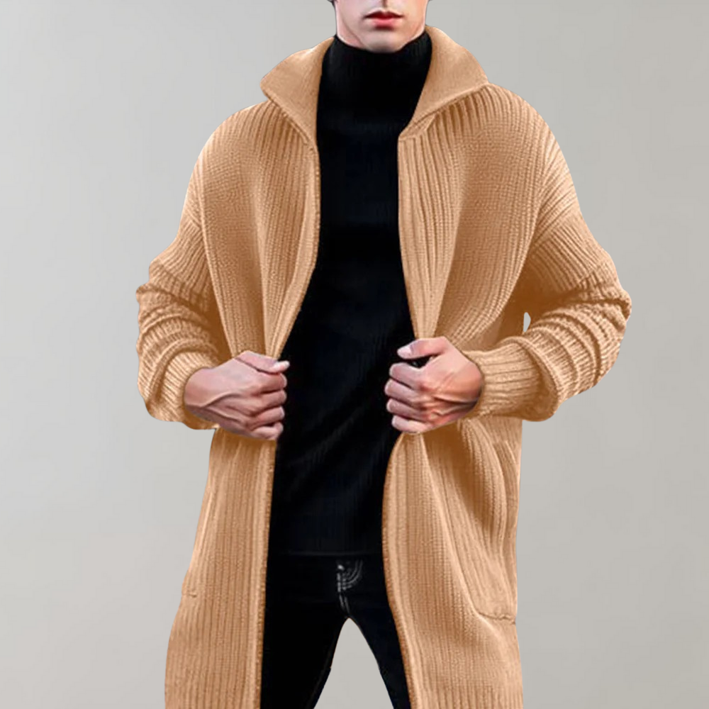 Men's Open-Front Knit Cardigan | Ribbed Shawl Collar | Casual Layering Sweater