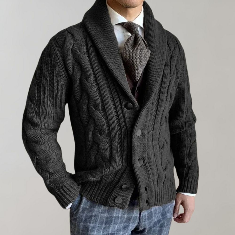Men’s Shawl Collar Cable Knit Cardigan | Warm & Stylish | Button-Up | Fall & Winter Layering