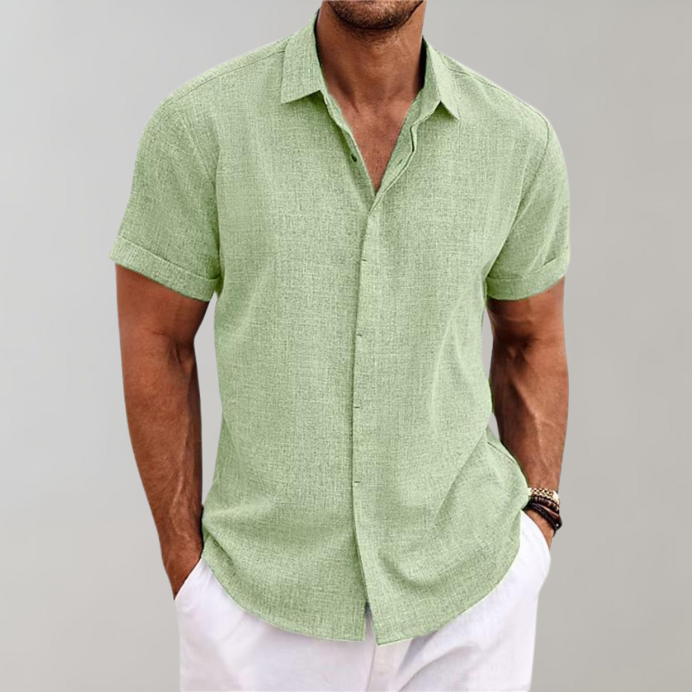 Men’s Sheer Linen Button-Up Shirt | Lightweight Summer Layer | Short Sleeve Casual Fit