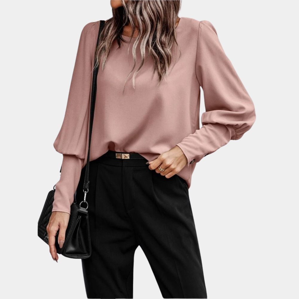 Women’s Satin Puff Shoulder Blouse | Elegant Long Sleeve Top | Polished Work-to-Dinner Style