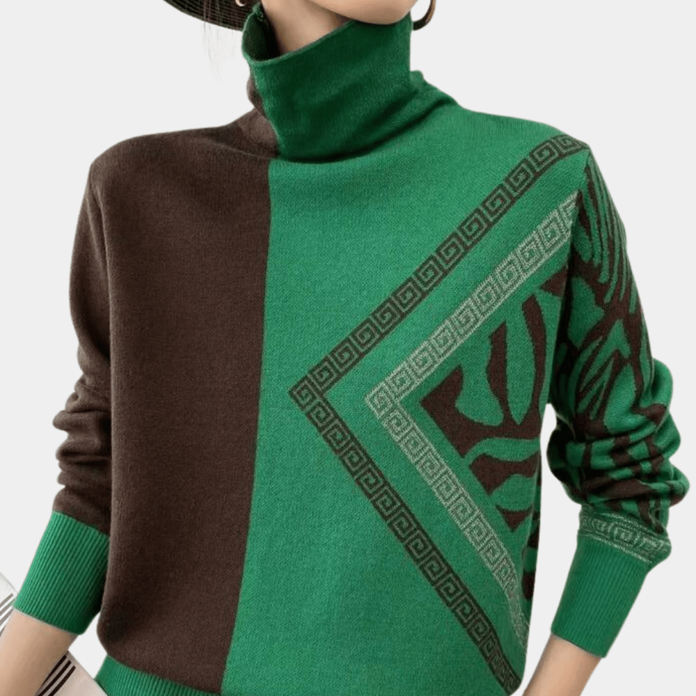 Bold Geometric Turtleneck Sweater | Graphic Print | Warm Knit | Statement Winter Wear