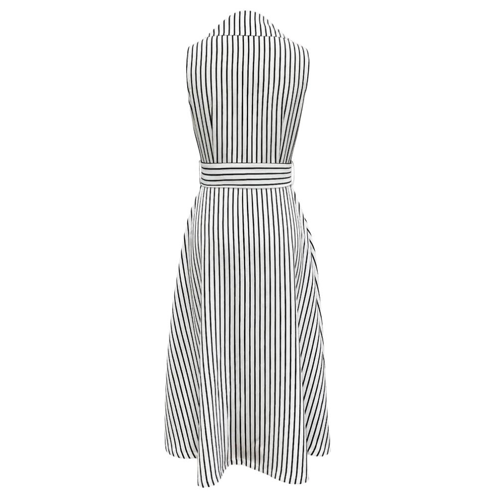 Sleeveless Pinstripe Midi Dress | Belted Double-Breasted | Office to Weekend