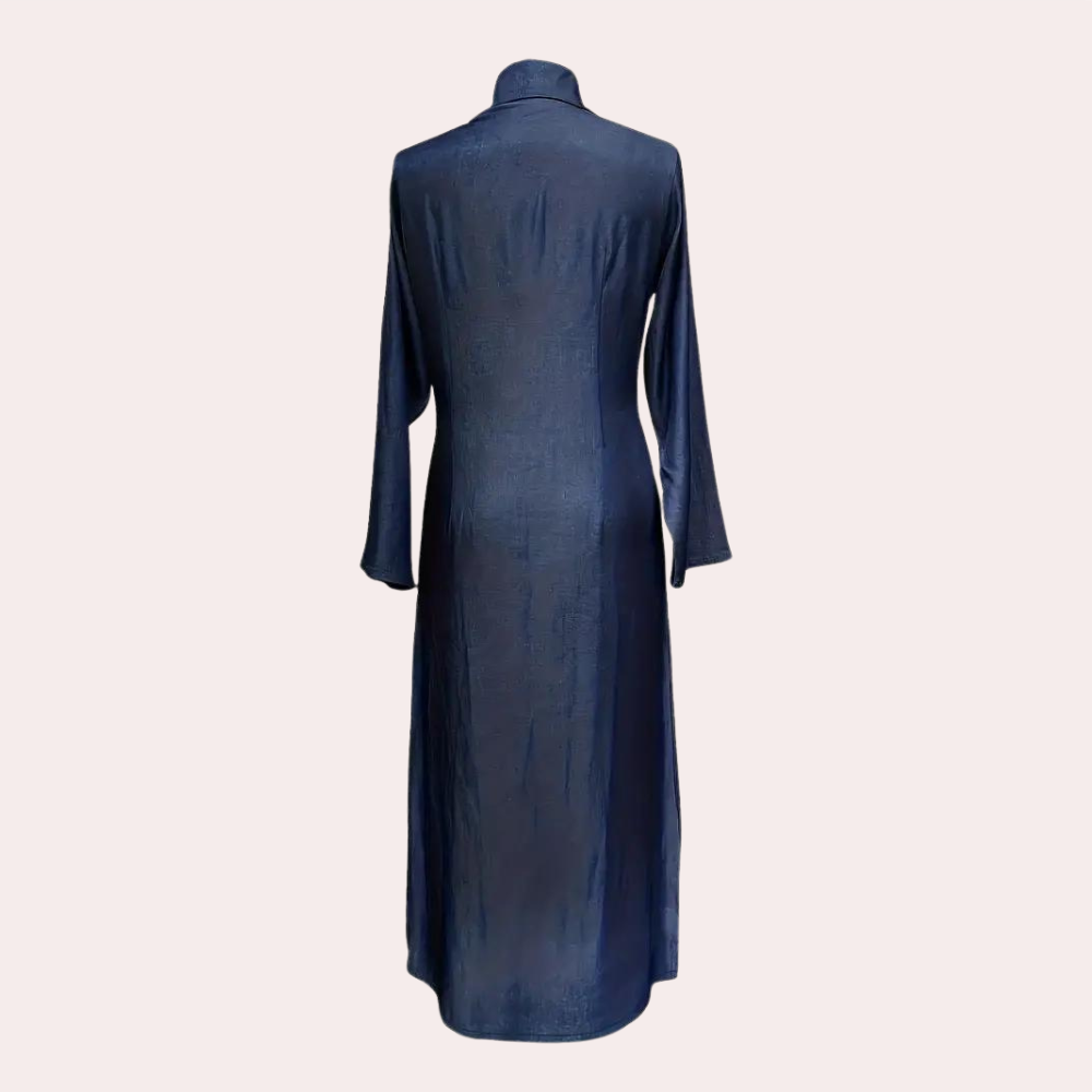 Denim Shirt Maxi Dress | Button-Front with Pockets | Long Sleeve Casual Fit