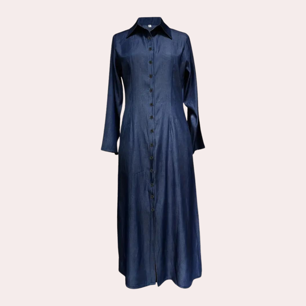 Denim Shirt Maxi Dress | Button-Front with Pockets | Long Sleeve Casual Fit