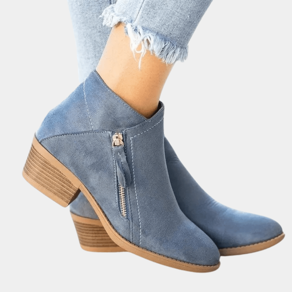 Women’s Ankle Booties | Suede-Look Zip Boots | Low Block Heel | Chic & Versatile