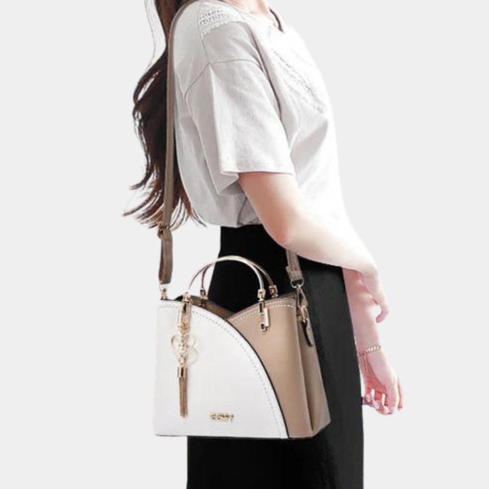 Two-Tone Mini Handbag | Gold Top Handle & Heart Charm | PU Leather Crossbody