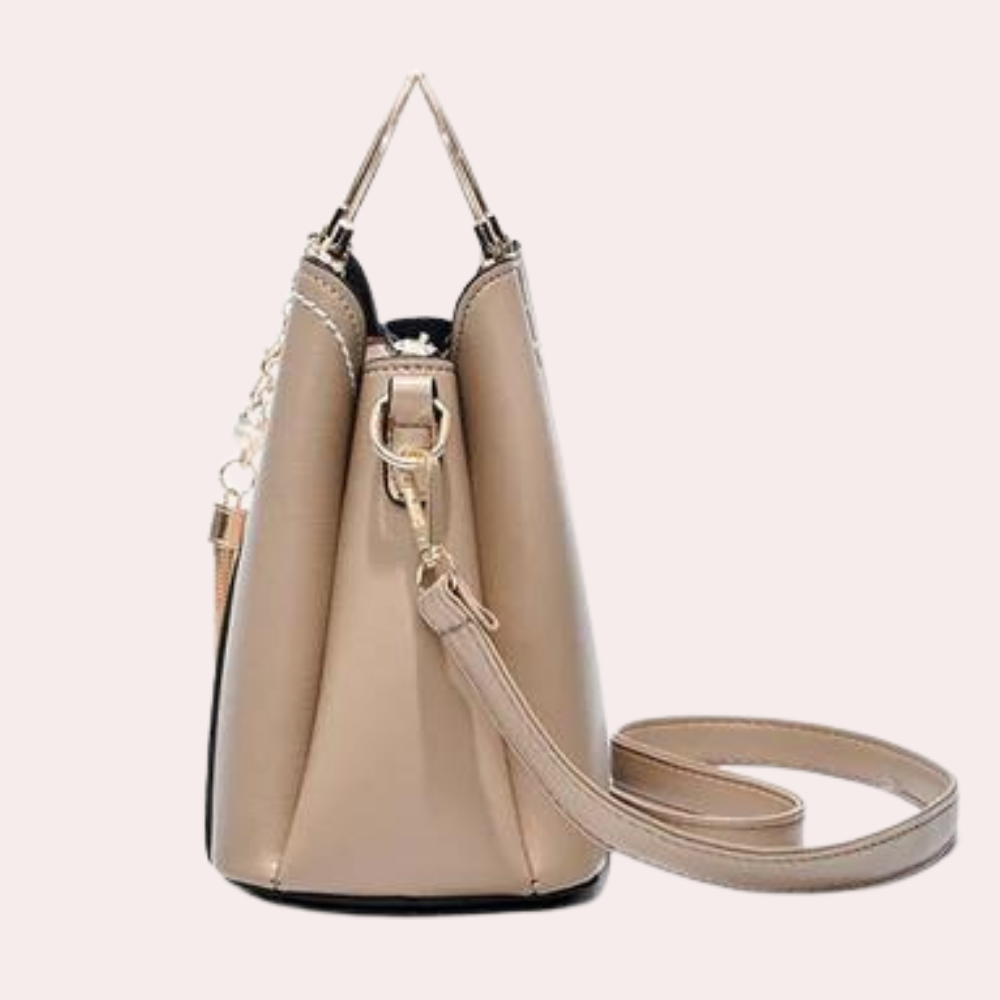 Two-Tone Mini Handbag | Gold Top Handle & Heart Charm | PU Leather Crossbody