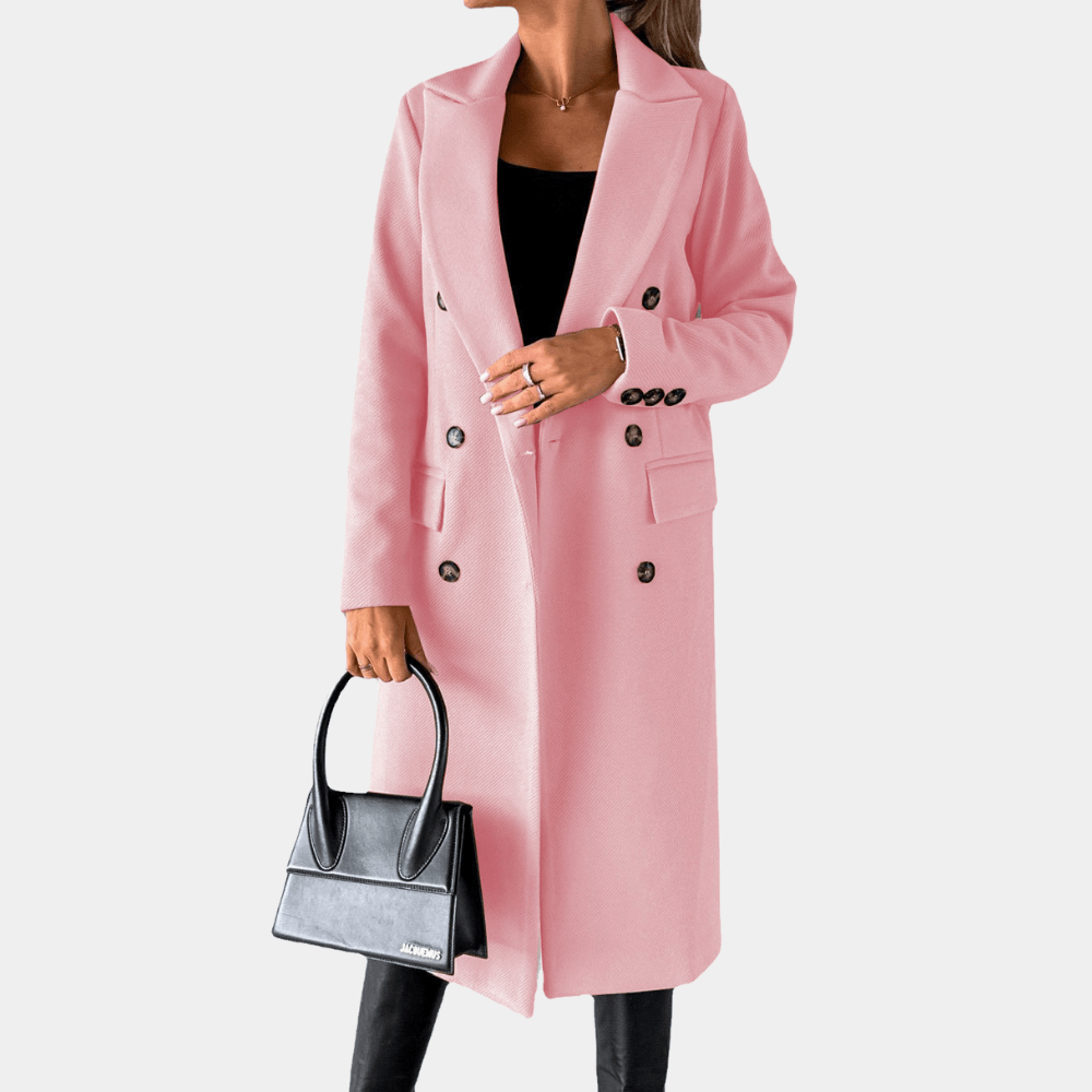 Women's Double-Breasted Wool Coat | Tailored Fit | Elegant Longline Design | Winter Outerwear